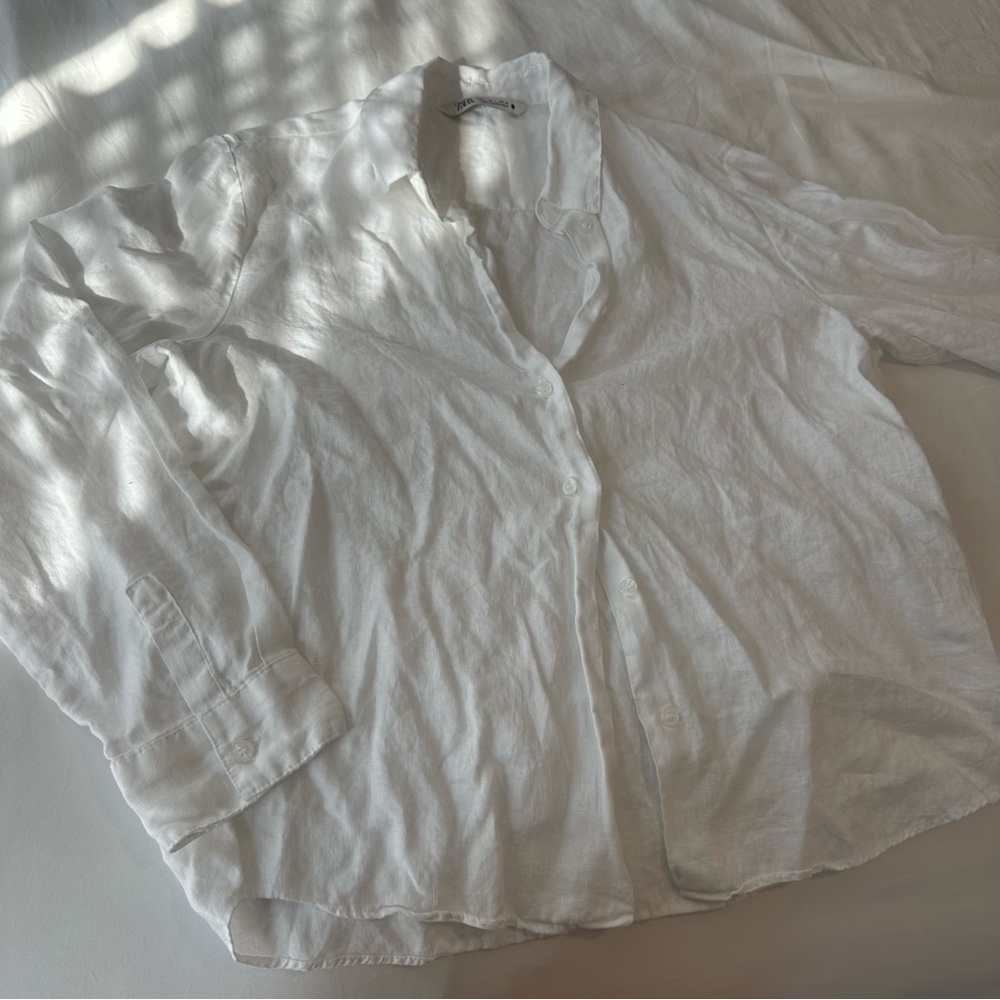 Zara White Linen Button Down Shirt